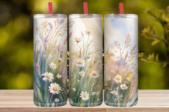 Pastel Daisy Floral Rainbow Tumbler Wrap