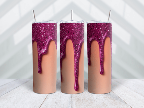 Peach Magenta Glitter Drip Tumbler Wrap
