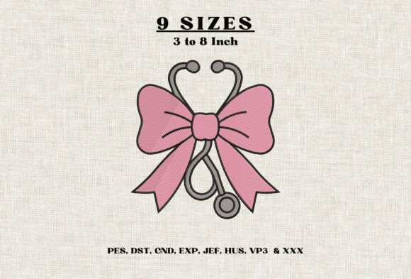 Pink Bow Stethoscope Embroidery Design