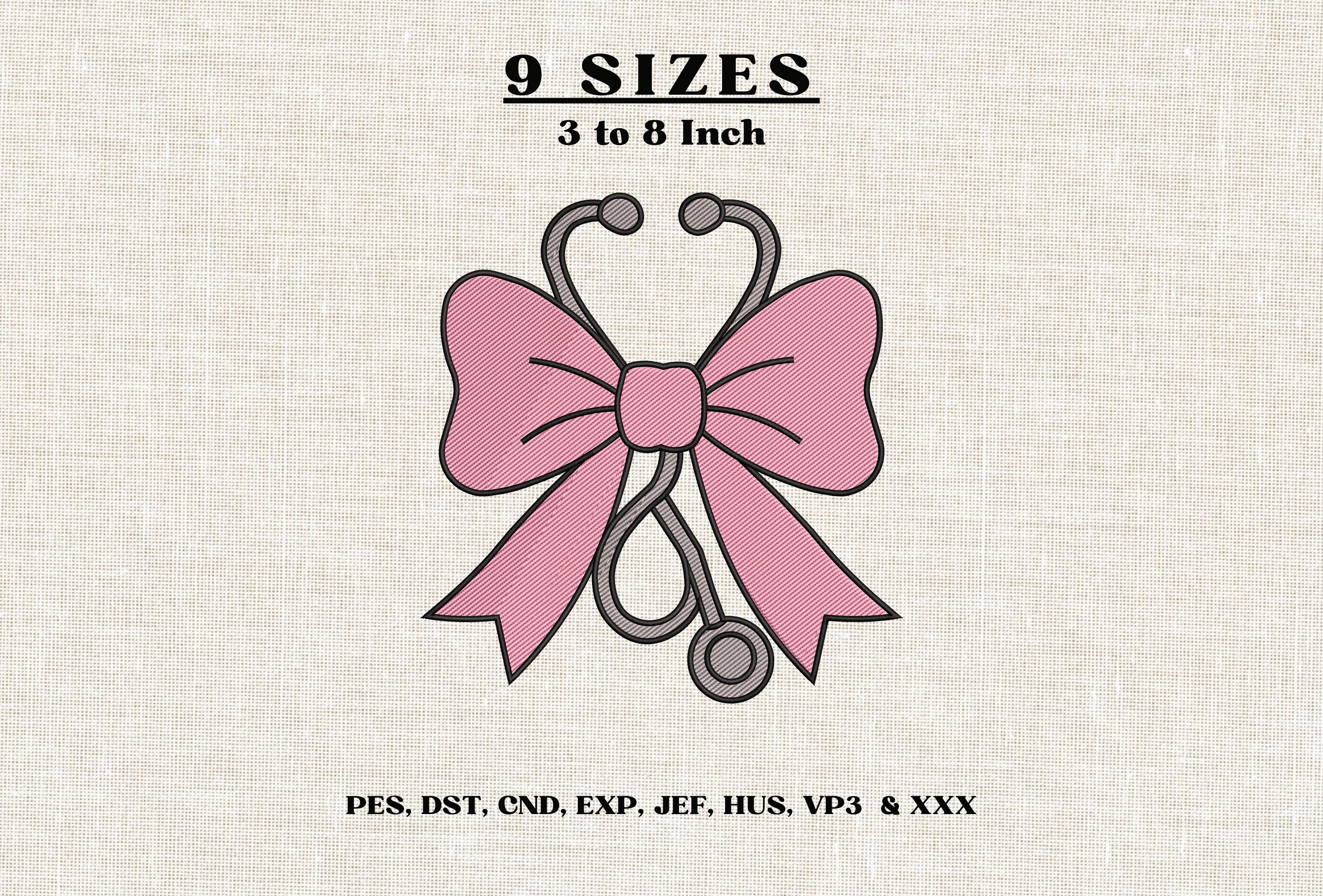 Pink Bow Stethoscope Embroidery Design