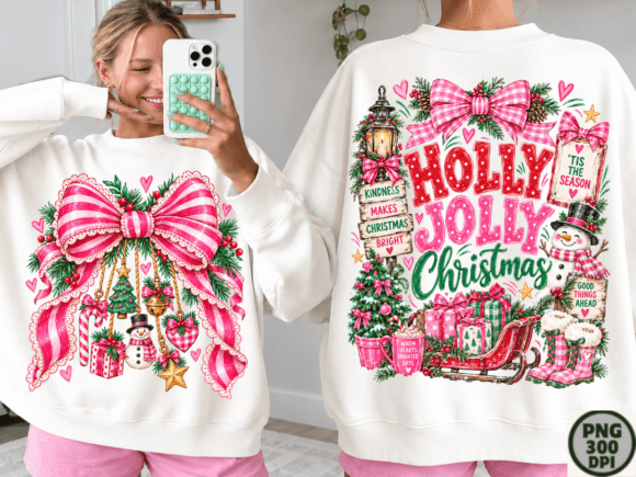 Pink Holly Jolly Christmas PNG Graphic Illustrations By SvgCuttingShop