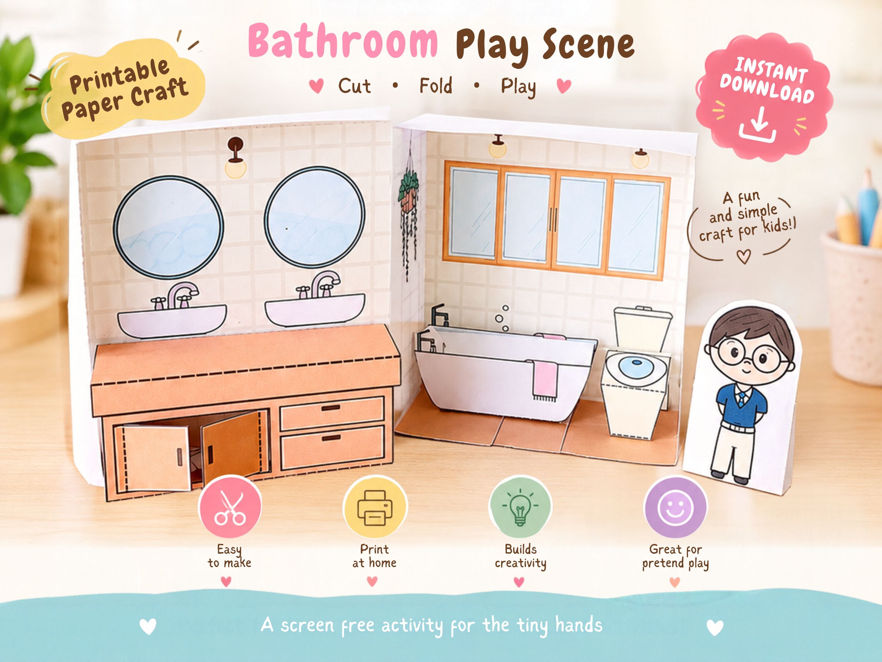 Printable Bathroom Paper Craft for Kids
