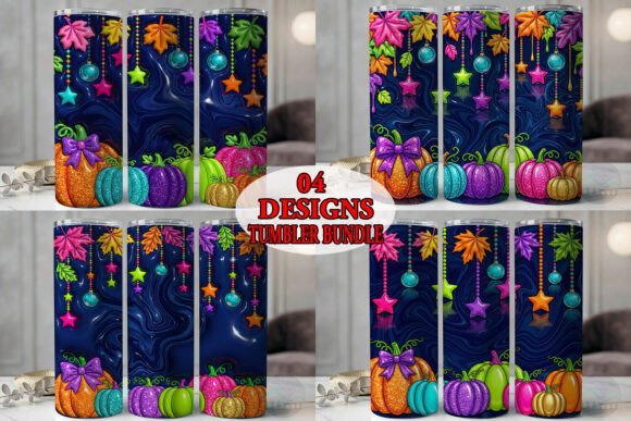 Puffy Glitter Pumpkins Tumbler Bundle