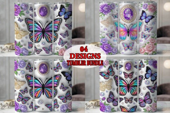 Puffy Jeweled Butterflies Tumbler Bundle
