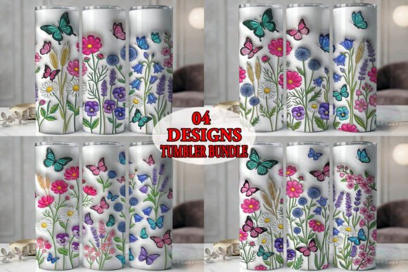 Puffy Wildflower Butterfly Tumbler