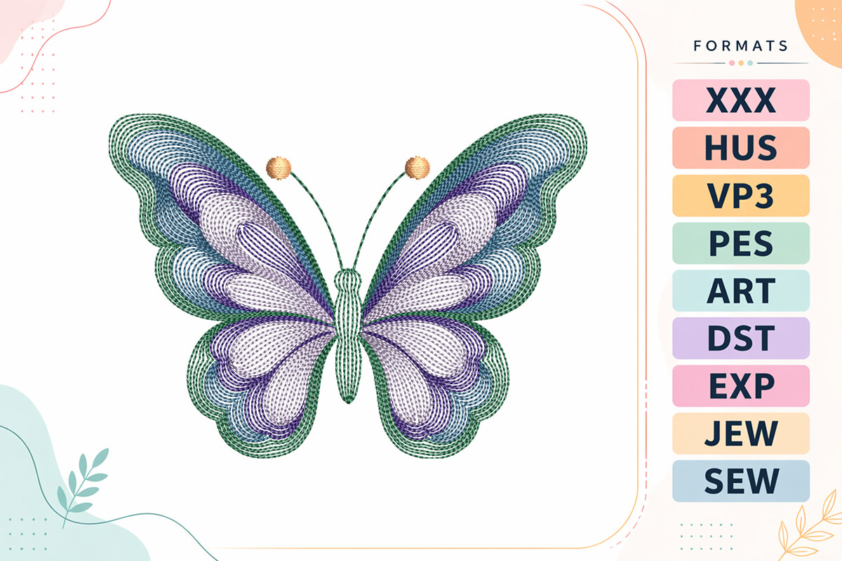 Purple Blue Floral Ripple Butterfly