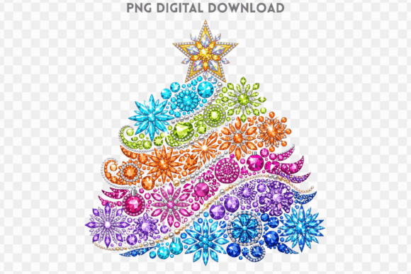 Rainbow Christmas Tree Rhinestone PNG
