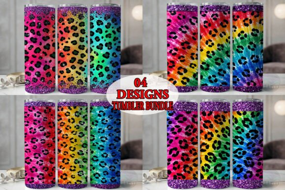 Rainbow Leopard Glitter Tumbler Bundle