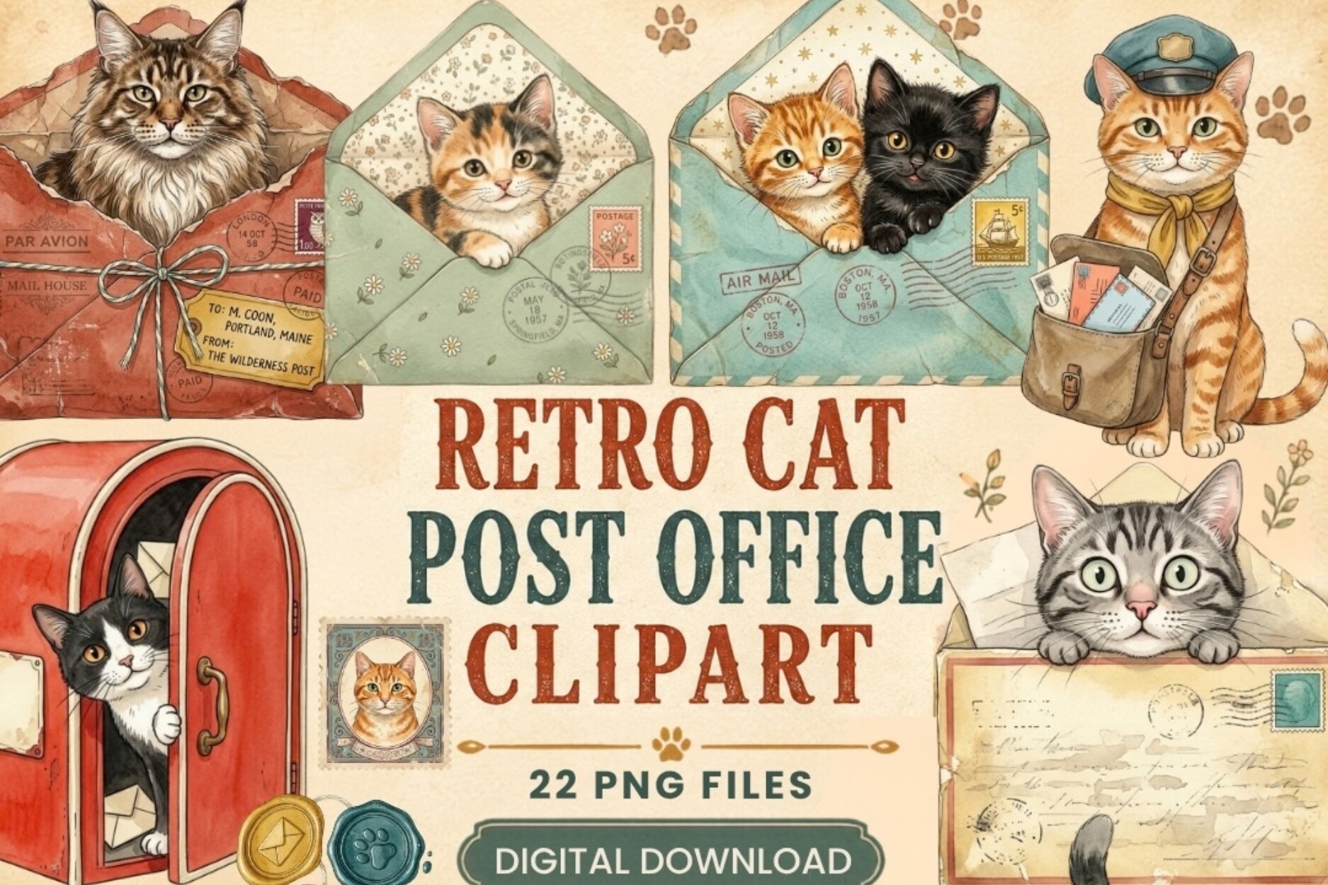 Retro Cat Post Office Clipart