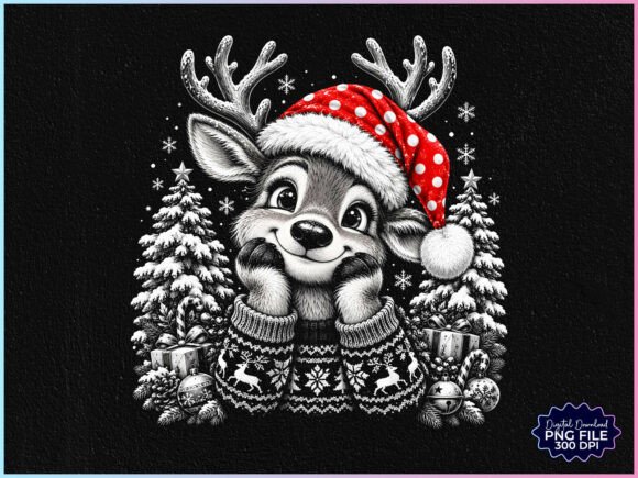 Retro Christmas Reindeer PNG