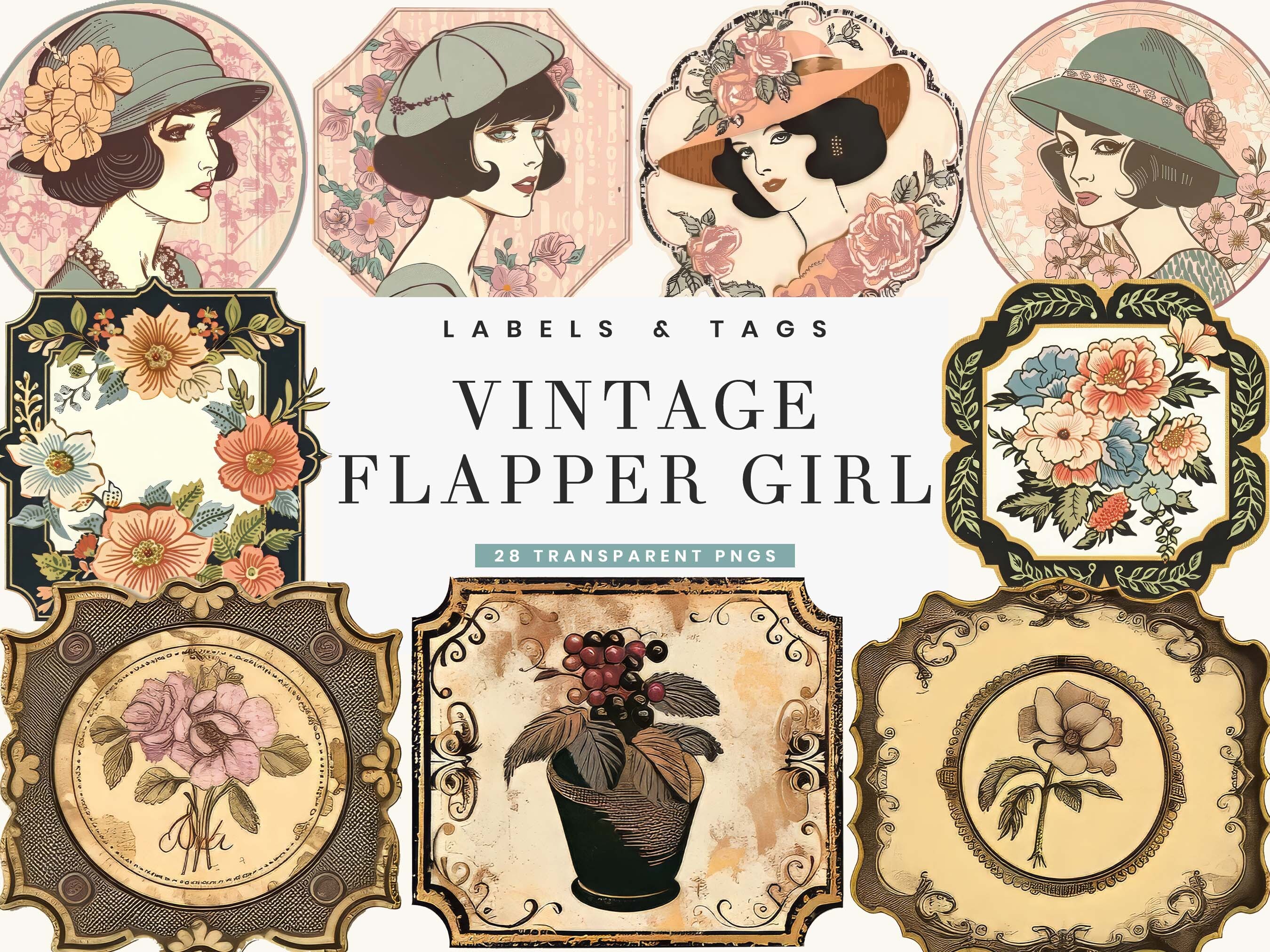 Retro Flapper Girl Tags & Labels