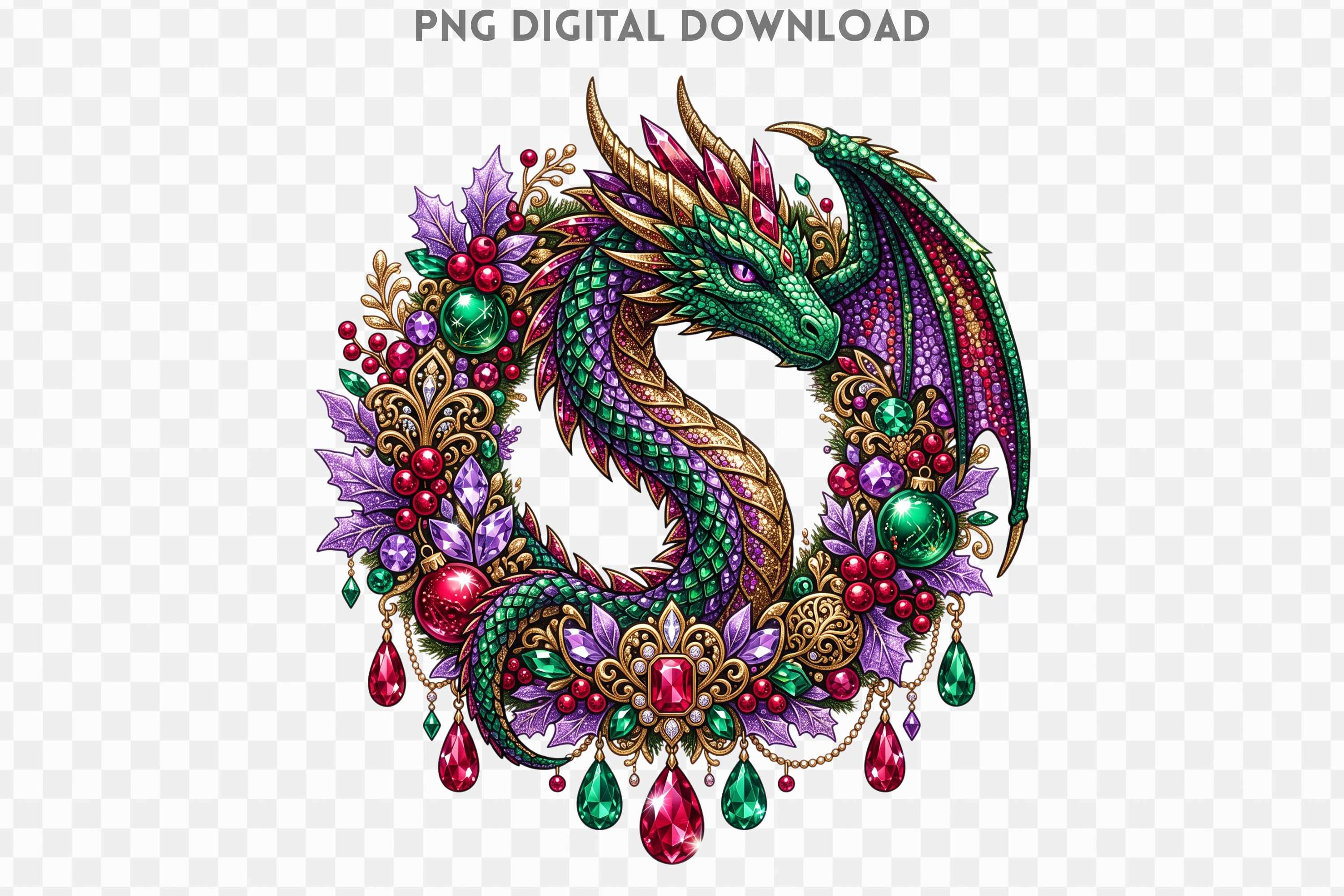 Rhinestone Christmas Dragon PNG