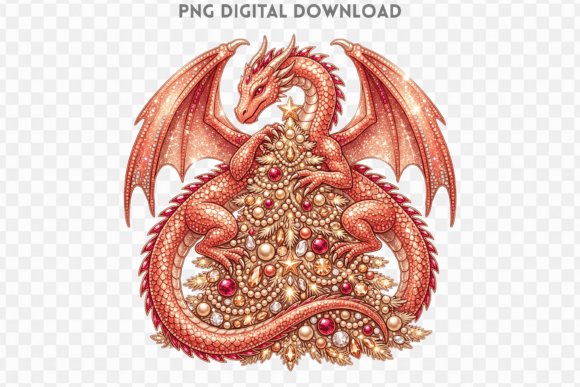 Rhinestone Christmas Dragon PNG
