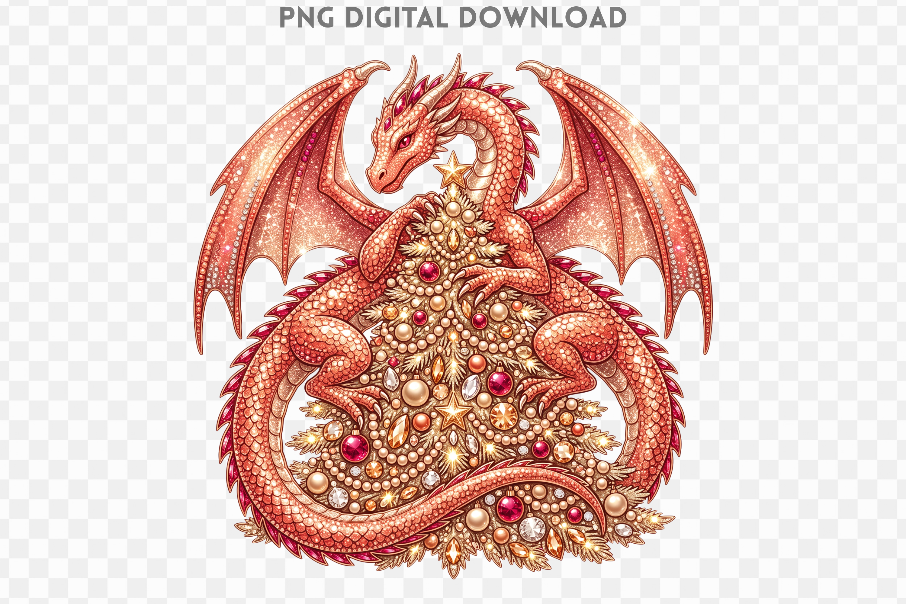 Rhinestone Christmas Dragon PNG