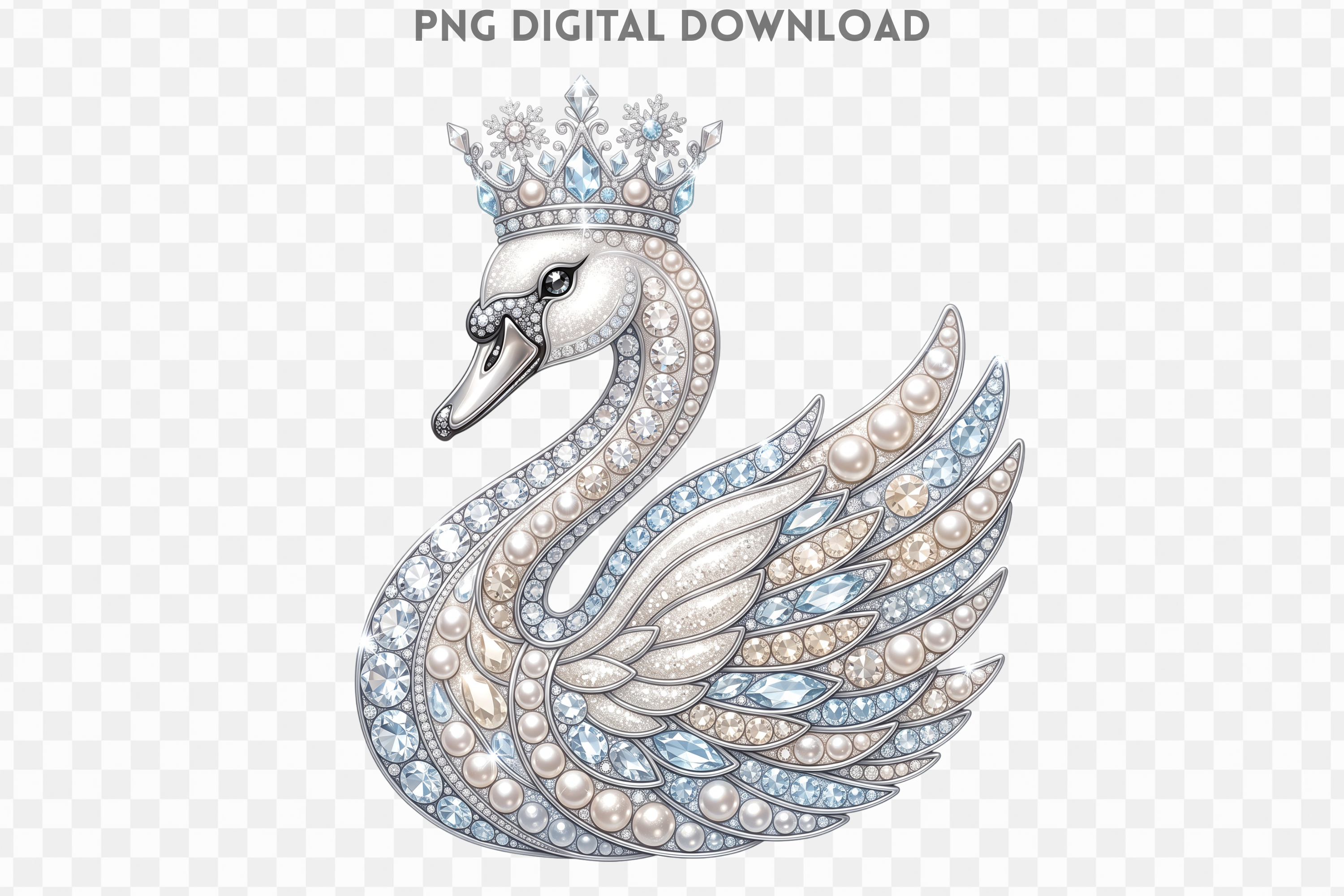 Rhinestone Christmas Swan PNG
