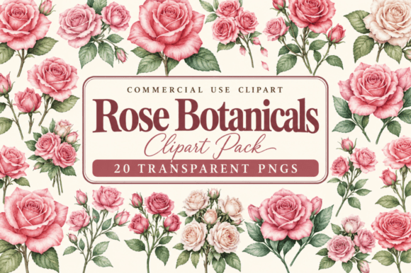 Rose Botanicals Clipart PNG Bundle
