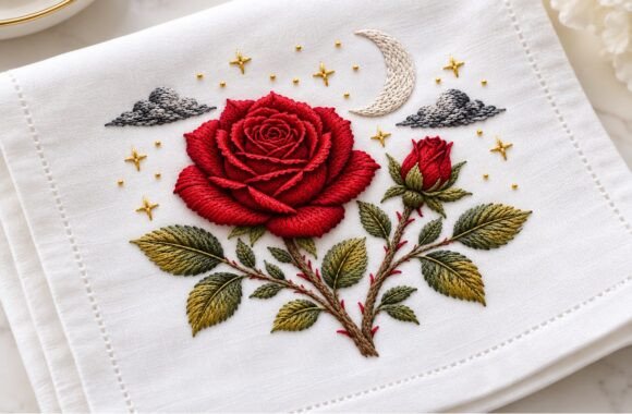 Rose in the Moon – Hand Embroidery