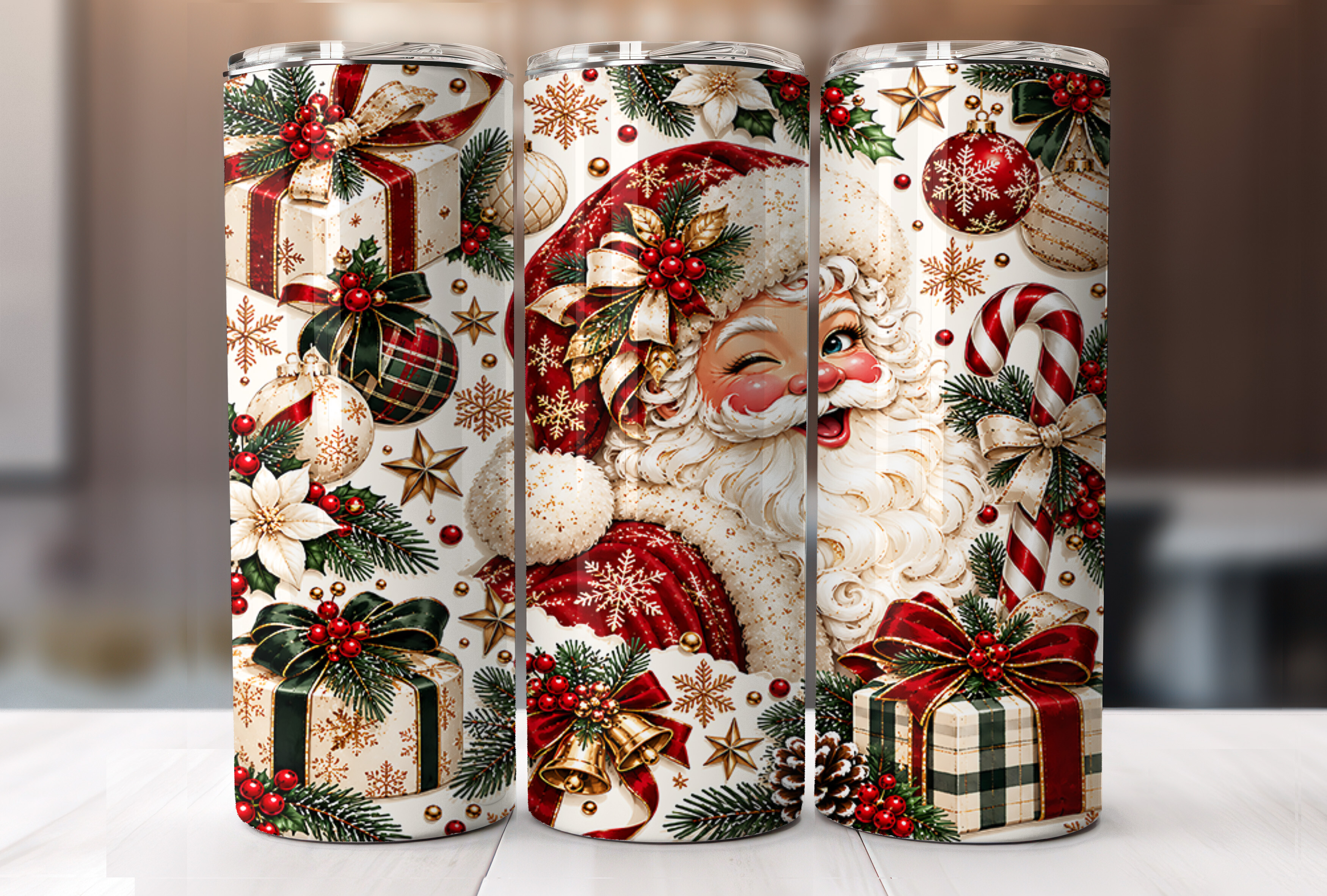Santa Christmas Bow 20oz Tumbler Wrap