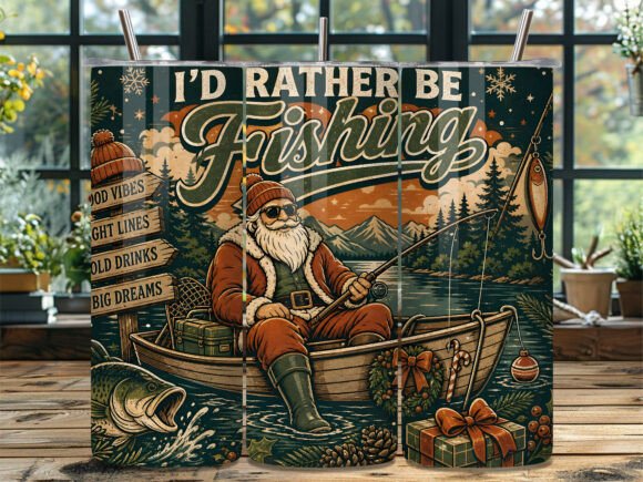 Santa Fishing Christmas Tumbler Wrap