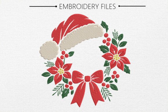Santa Hat Christmas Wreath Embroidery