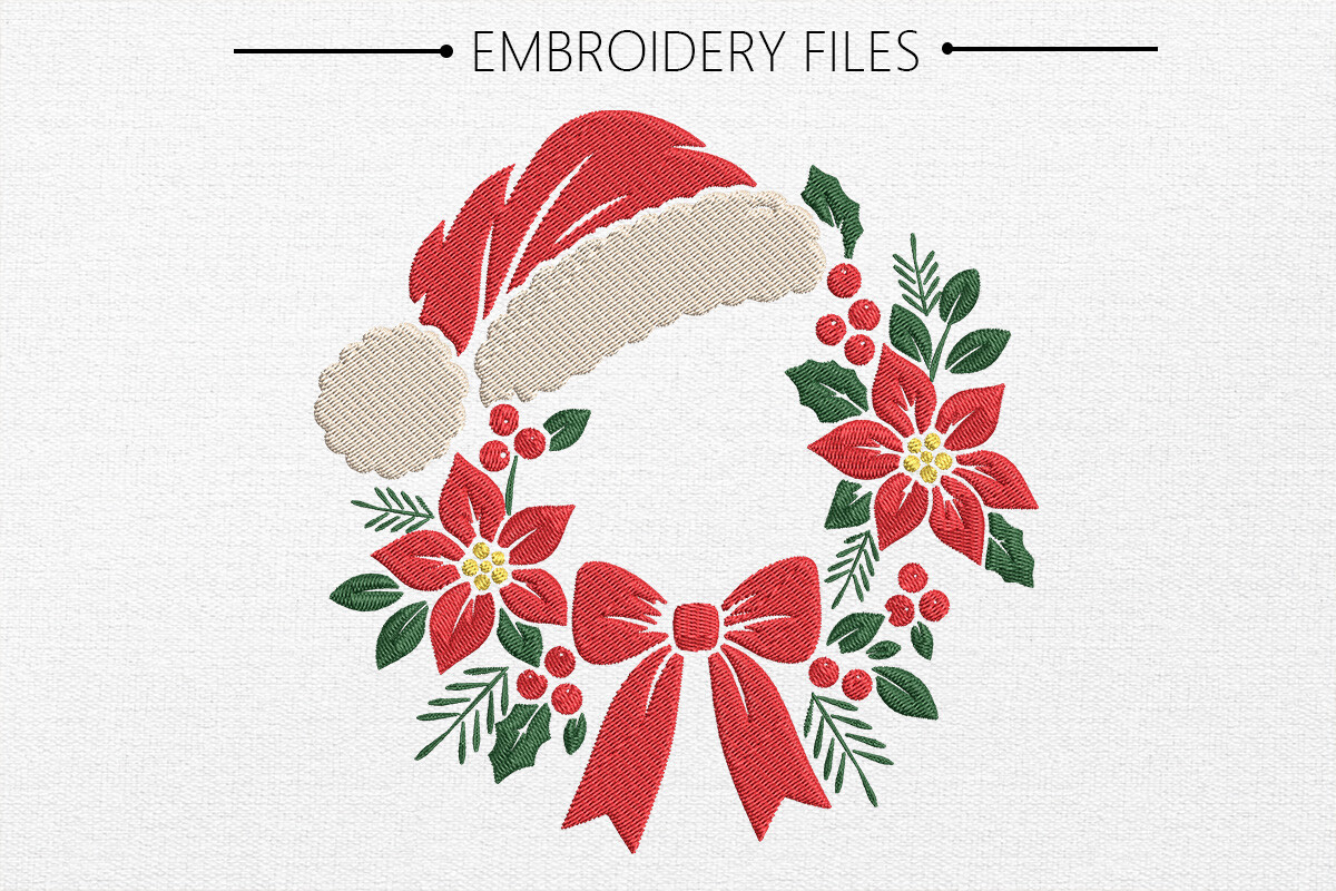 Santa Hat Christmas Wreath Embroidery
