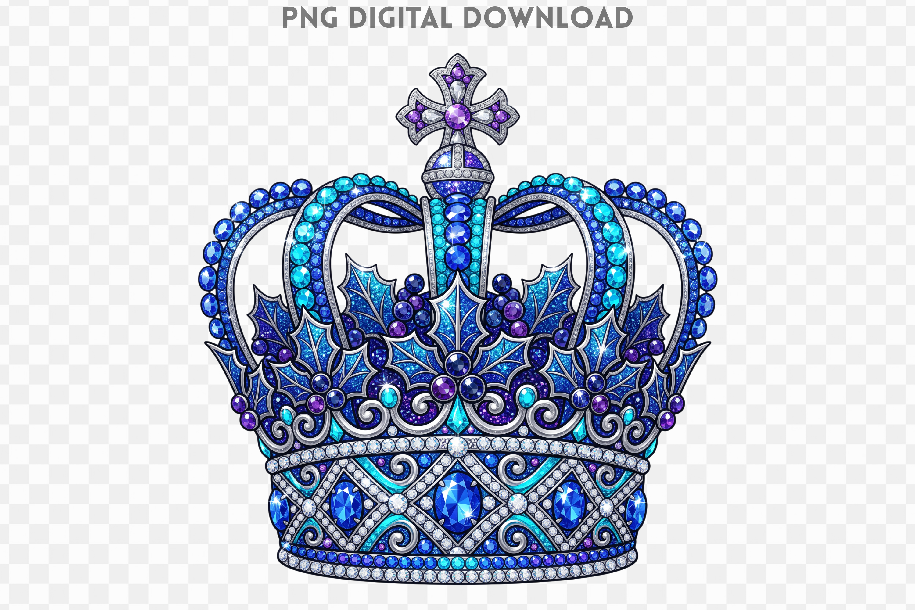 Sapphire Christmas Crown Rhinestone PNG