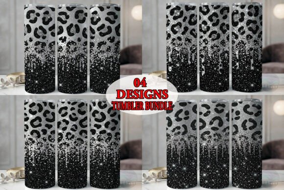 Silver Leopard Glitter Tumbler Bundle
