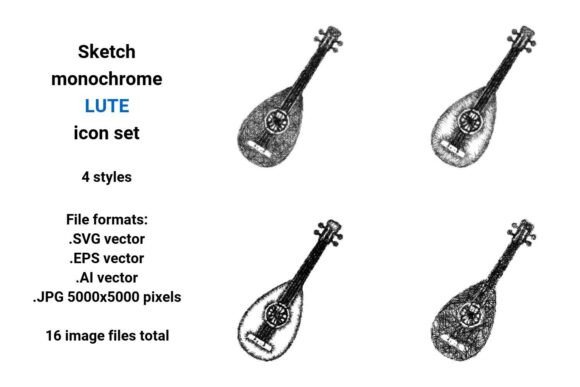 Sketch Lute Icon Set