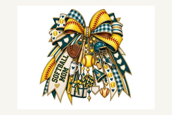 Softball Mom Charm Bow PNG