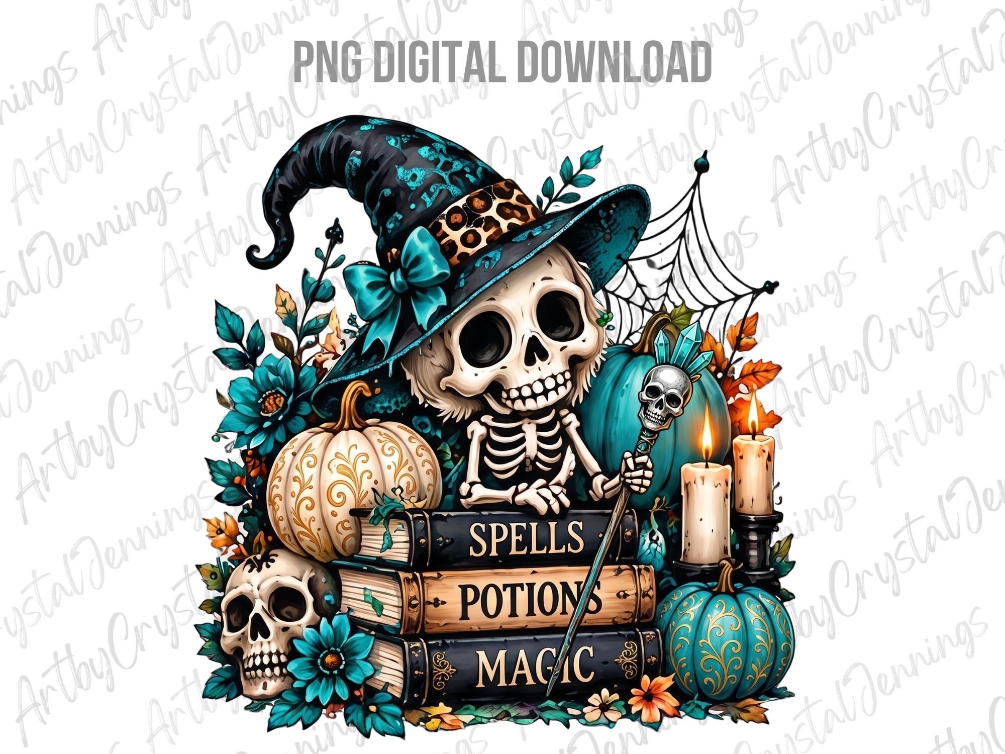 Spooky Witch Skeleton Books PNG