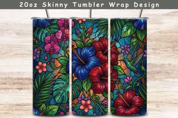 Stained Glass Hibiscus Flowers Tumbler