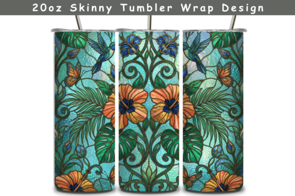 Stained Glass Hibiscus Flowers Tumbler