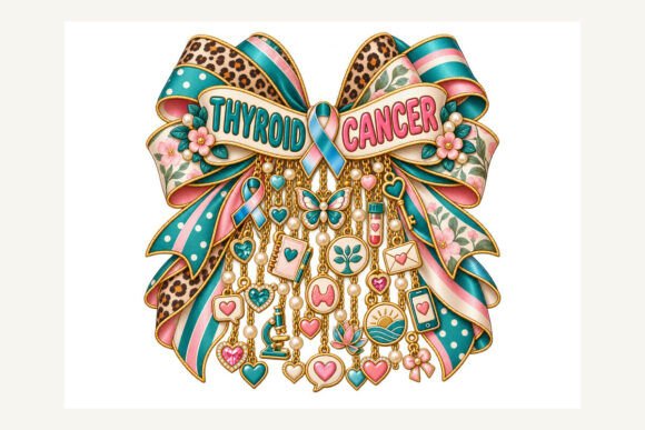 Thyroid Cancer Charm Bow PNG
