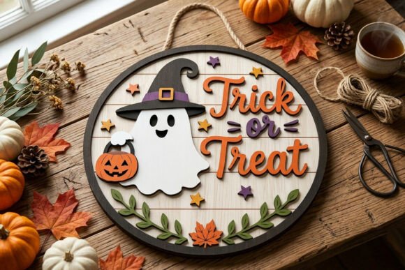 Trick or Treat Ghost Door Hanger SVG