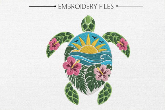 Tropical Sea Turtle Embroidery Design