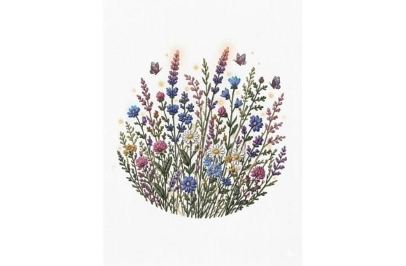 Twilight Wildflower Field Embroidery