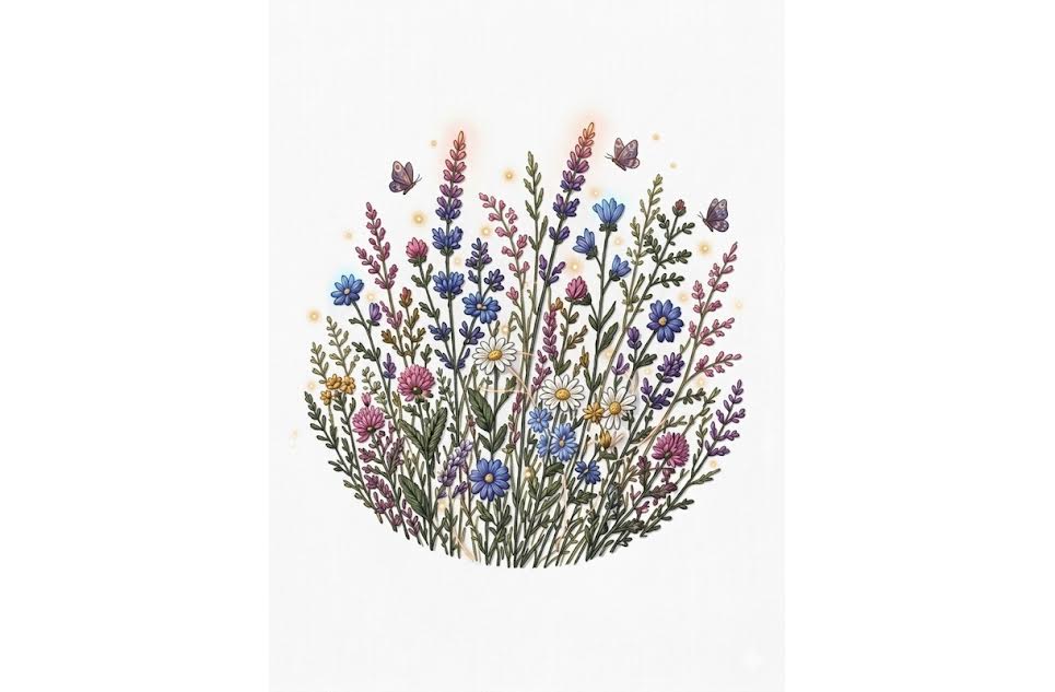 Twilight Wildflower Field Embroidery