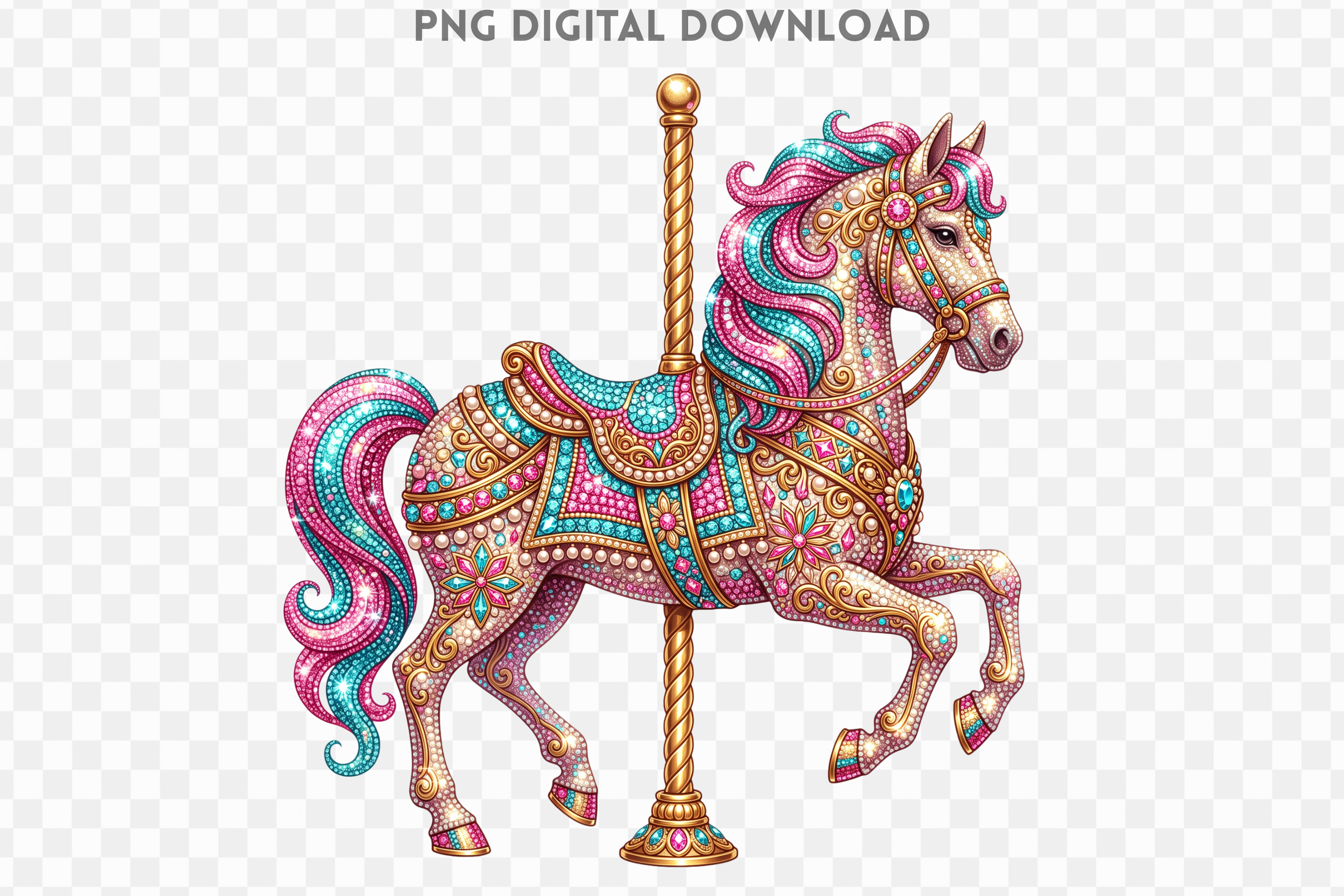 Unicorn Christmas Horse Rhinestone PNG