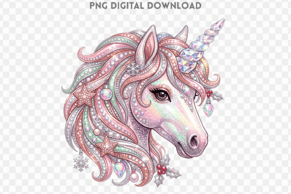 Unicorn Christmas Rhinestone PNG