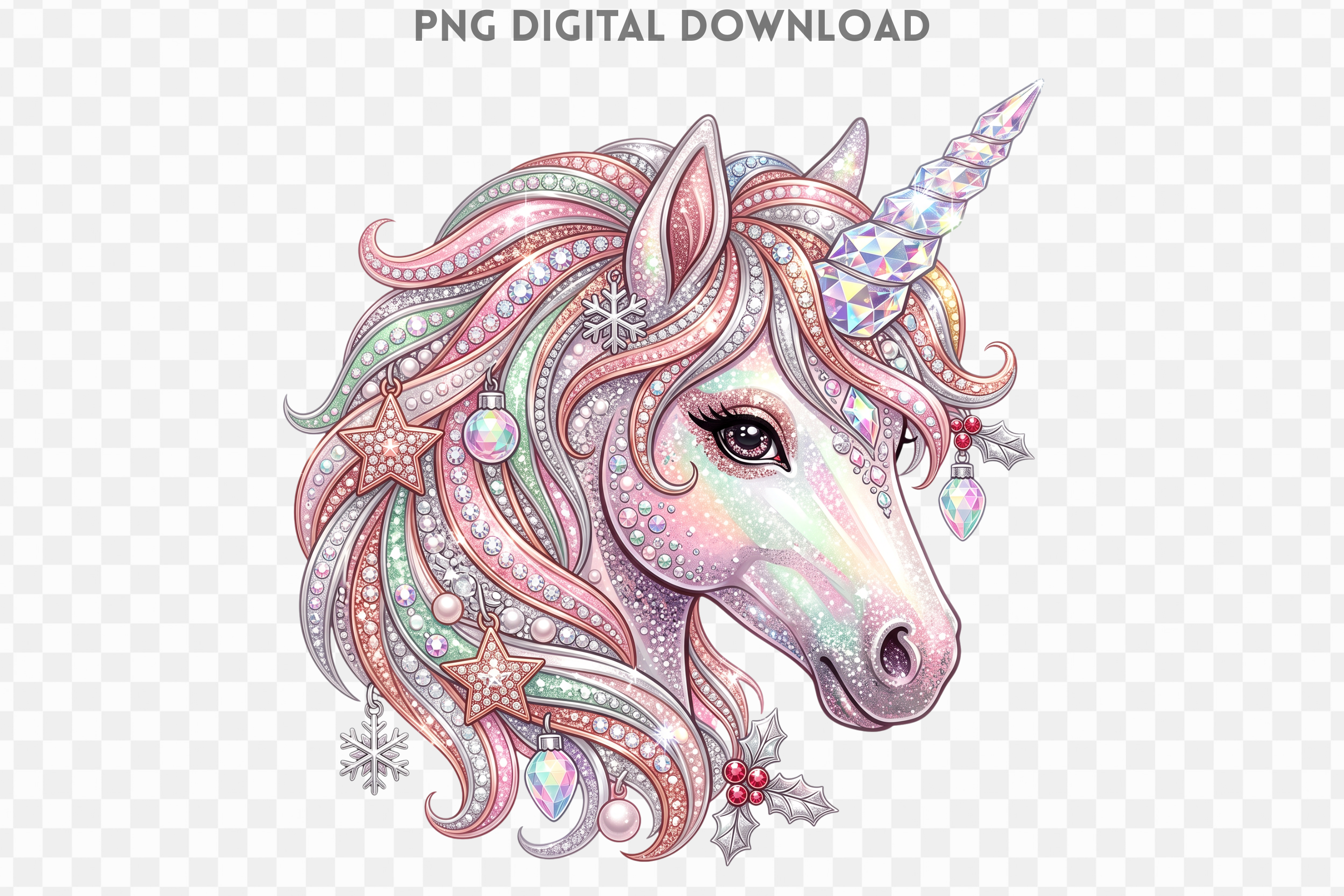 Unicorn Christmas Rhinestone PNG