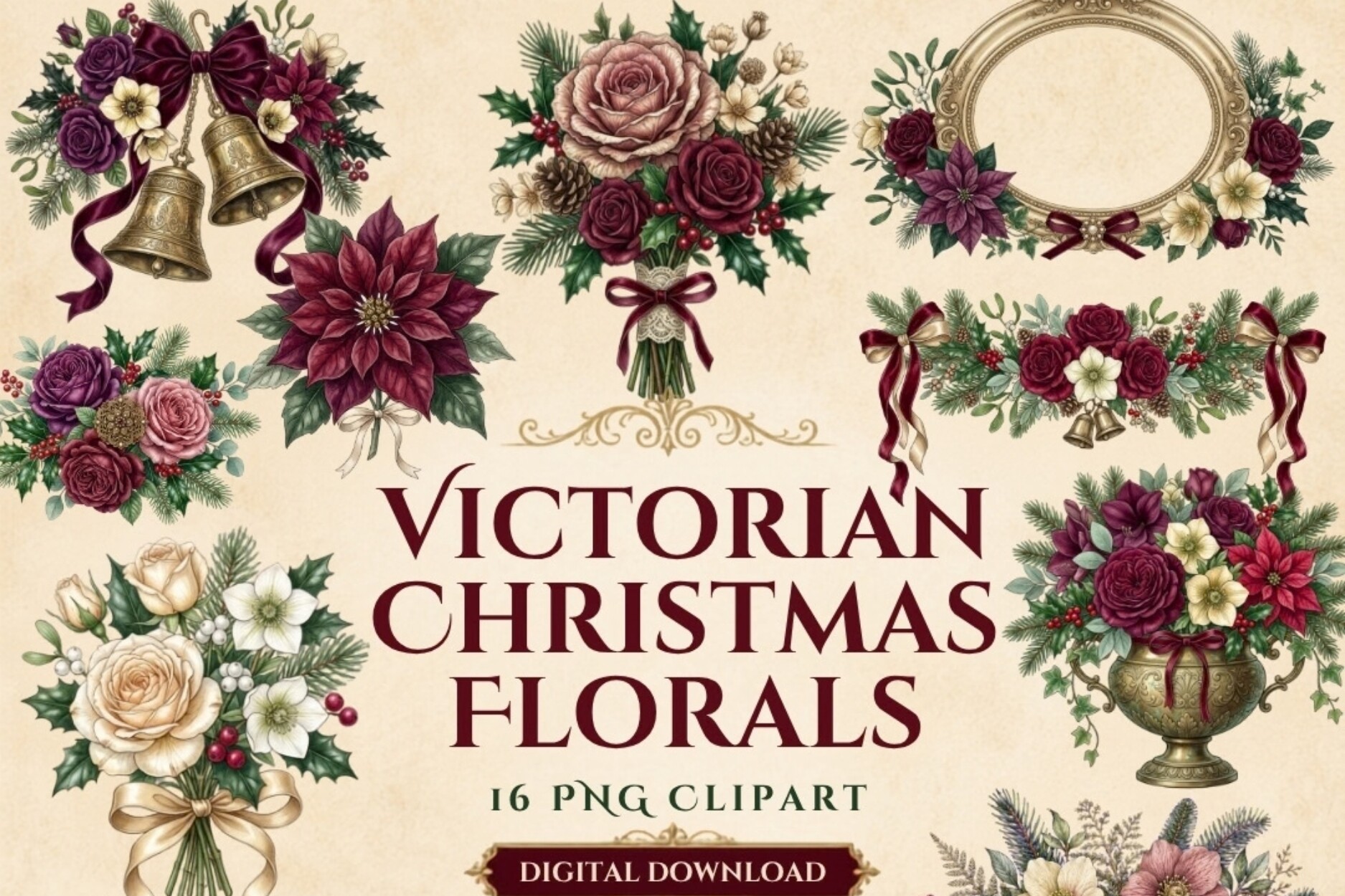 Victorian Christmas Florals Clipart
