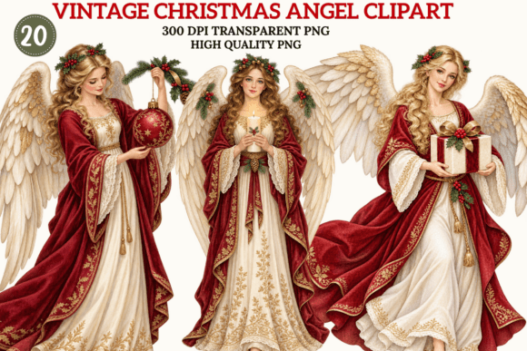 Vintage Christmas Angel Clipart Bundle