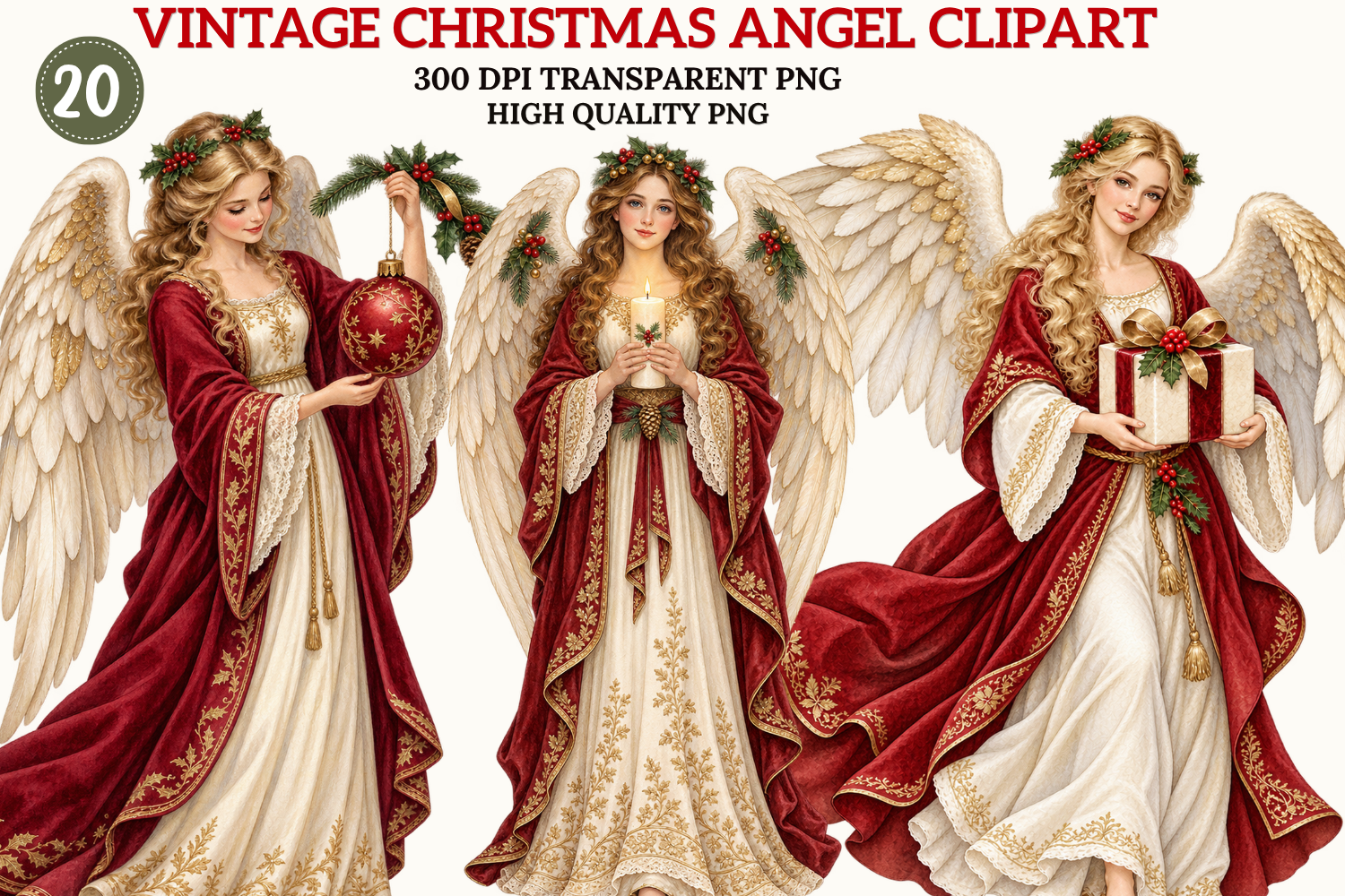 Vintage Christmas Angel Clipart Bundle