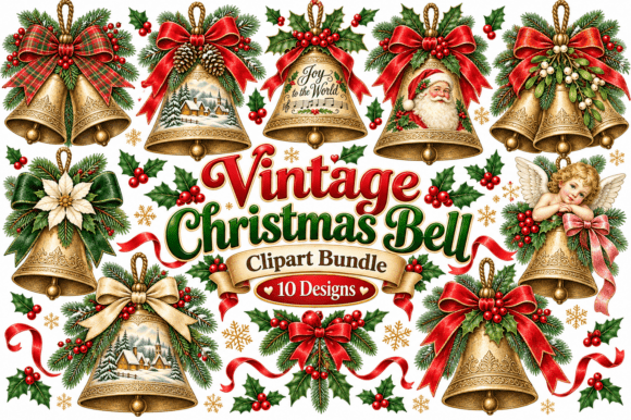 Vintage Christmas Bell Clipart Bundle