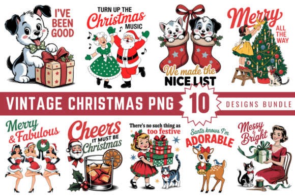 Vintage Christmas Sublimation Designs Bu Graphics
