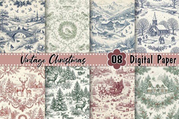 Vintage Christmas Toile Background