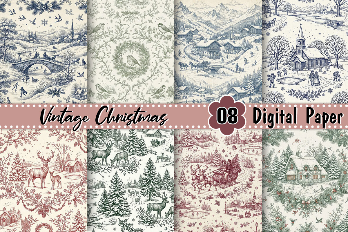 Vintage Christmas Toile Background