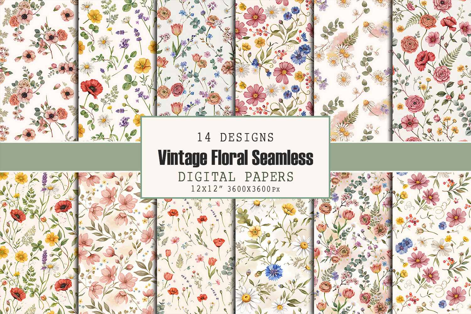 Vintage Floral Seamless Pattern Bundle