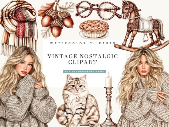 Vintage Nostalgic Clipart Bundle