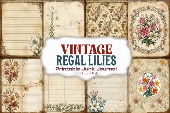 Vintage Regal Lilies Junk Journal Paper